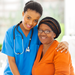 caregiver hugging patient